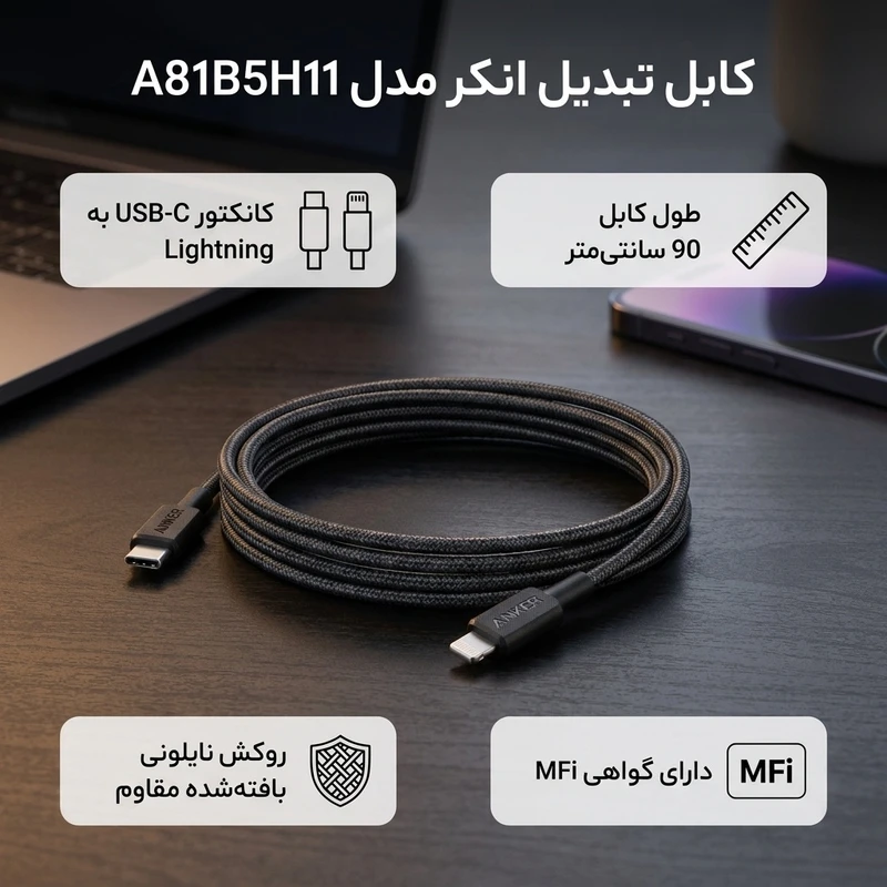 کابل تبدیل USB-C به لایتنینگ انکر مدل A81B5H11